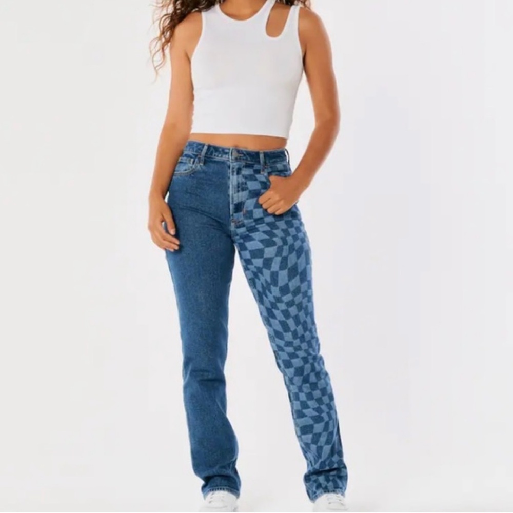 Hollister Blue Straight Leg Jeans with Asymmetrical Design 90’s high rise new wi
